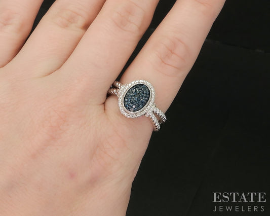 Sterling Silver Natural Blue Diamond Cluster Ladies Ring 6.3g p17252