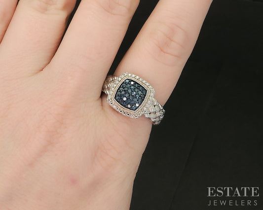 Sterling Silver Natural Blue Diamond Cluster Ladies Ring 7.0g p17253