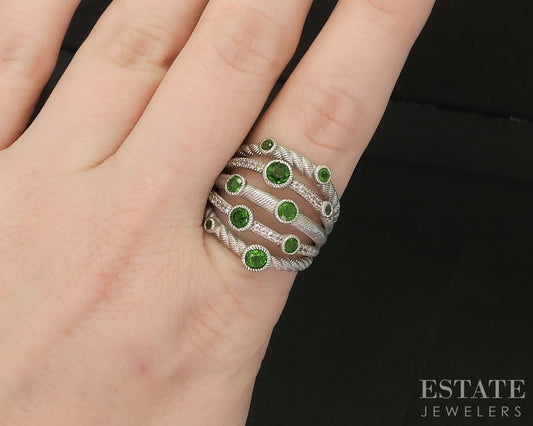 Sterling Silver Judith Ripka Green Diopside & CZ Cable Band Ring 9g p17281