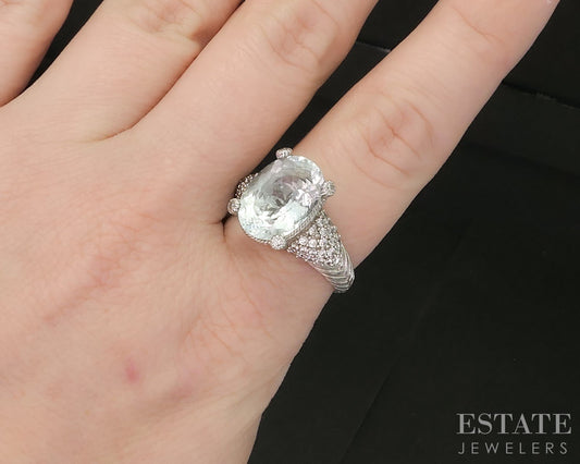 Sterling Silver Judith Ripka Natural Blue Topaz & CZ Ladies Ring 8g p17284