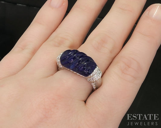 Sterling Silver Judith Ripka Natural Lapis & CZ Ladies Band Ring 9.8g p17289
