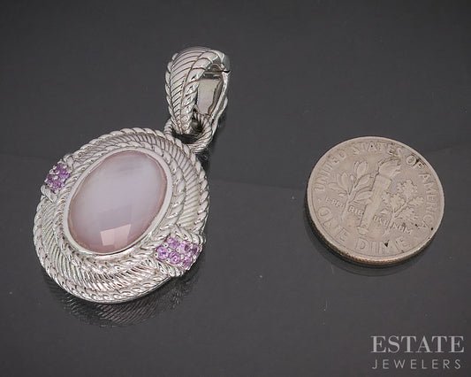 Sterling Silver Judith Ripka Pink Mother of Pearl & CZ Pendant 12.5g p17295