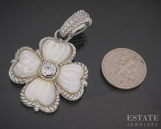 Sterling Silver Judith Ripka Mother of Pearl & CZ Flower Pendant 19g p17302