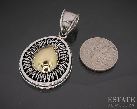 18k & Sterling Silver BA Bali Teardrop Ladies Pendant 9.6g p17303