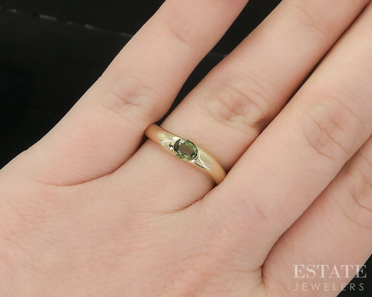 10k Yellow Gold Oval Natural Peridot Curved Ladies Band Ring 1.6g p17210b