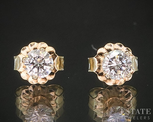 14k Yellow Gold Round Natural .30ctw Diamond Stud Earrings p17209b