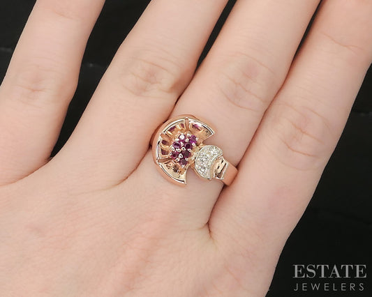 Vintage 14k Rose & White Gold Natural Ruby & Diamond Band Ring 6.3g p17565