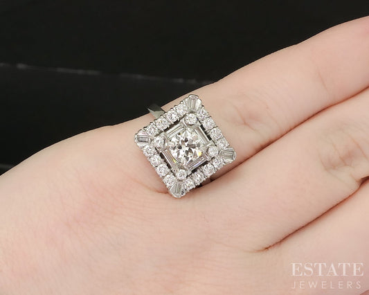 Antique Art Deco Platinum OEC Natural 1.30ctw Diamond Cocktail Ring 4.6g p17574