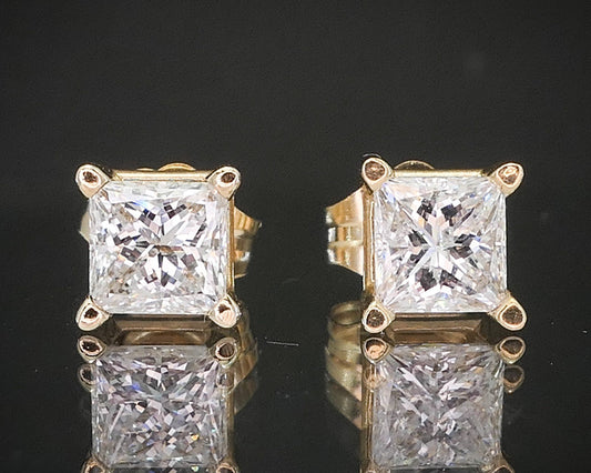 14k Yellow Gold Princess Natural .80ctw Diamond Stud Earrings p17541