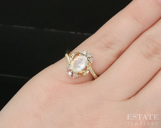 14k Yellow Gold Natural Moonstone & Diamond Ladies Ring 2.7g p17562