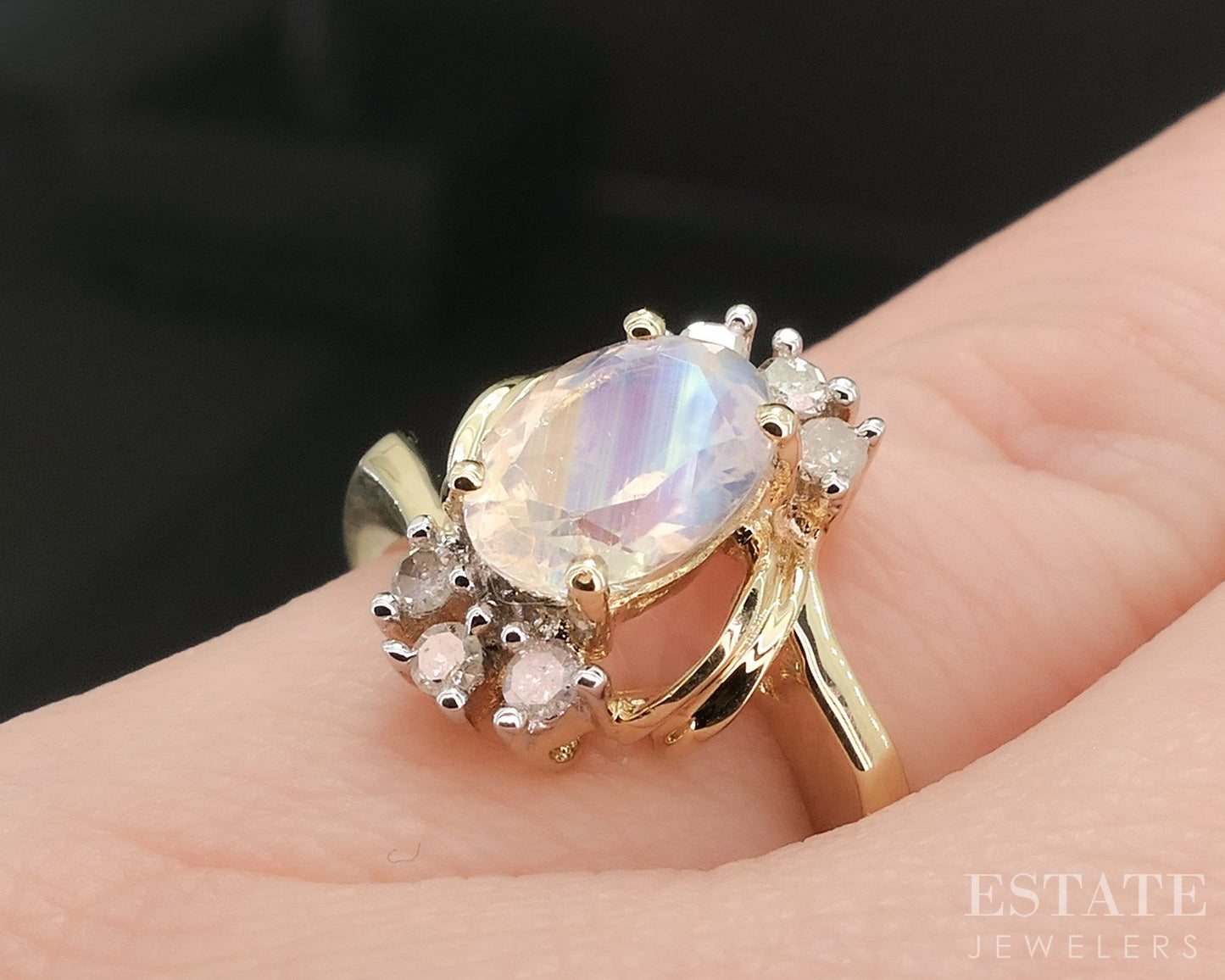 14k Yellow Gold Natural Moonstone & Diamond Ladies Ring 2.7g p17562