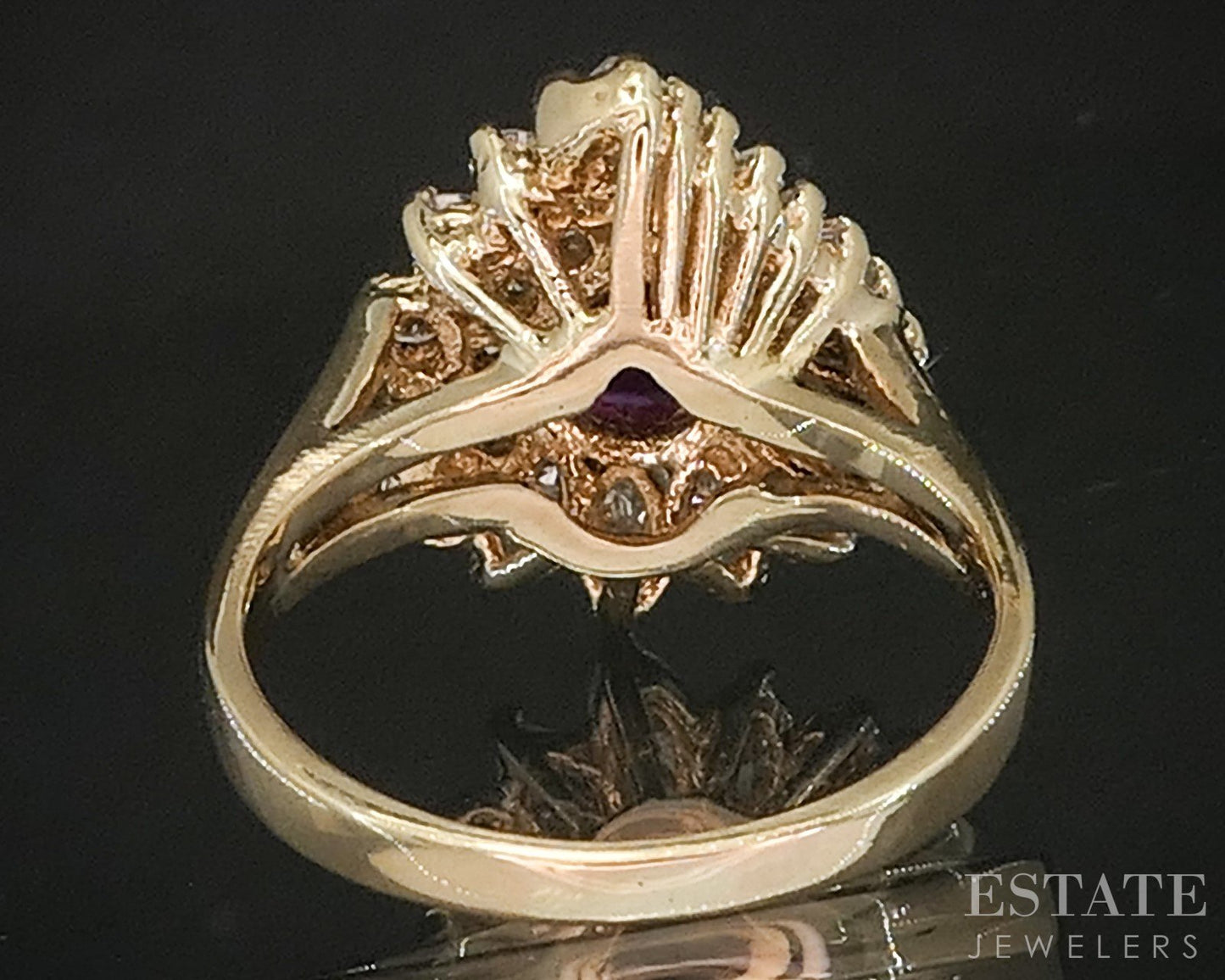 14k Yellow Gold Pear Natural Ruby & Diamond Cocktail Halo Ring 4.1g p17576