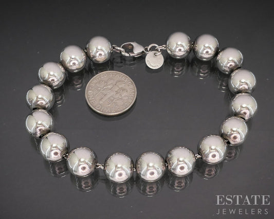Sterling Silver Tiffany & Co. 10mm Beaded Chain Ladies Bracelet 17g 7.5"L p17536