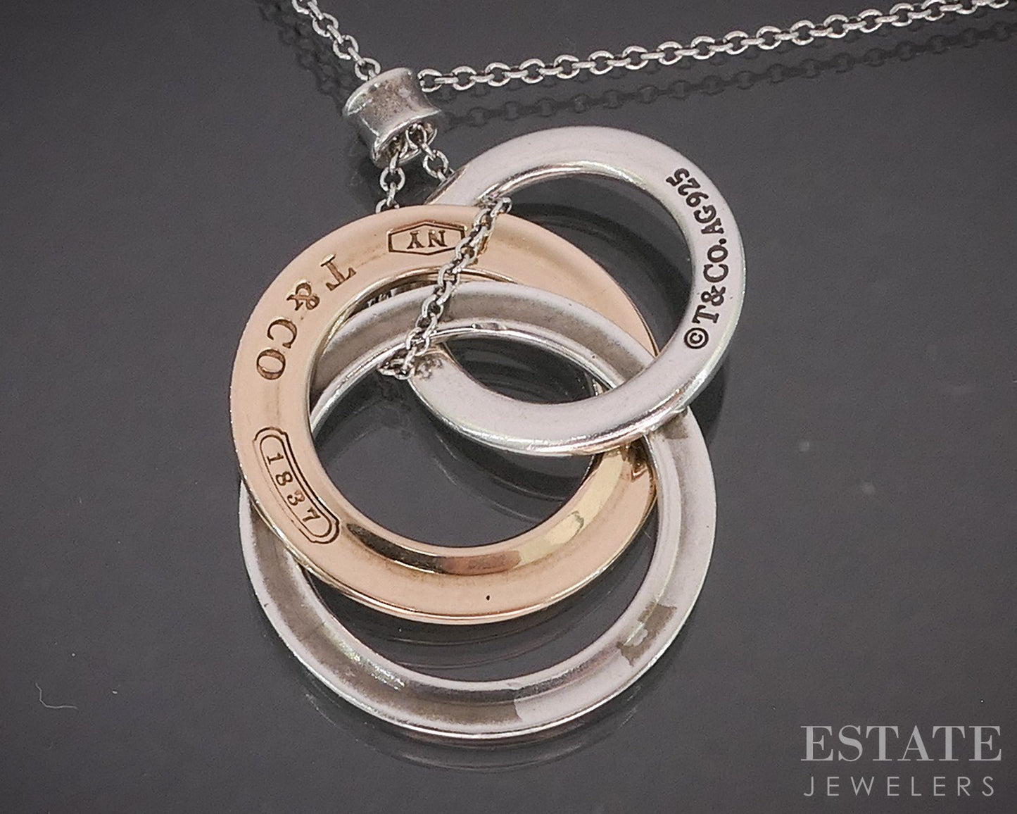 Sterling Rubedo 1837 Tiffany & Co. Interlocking Triple Circle Necklace 5g p17365