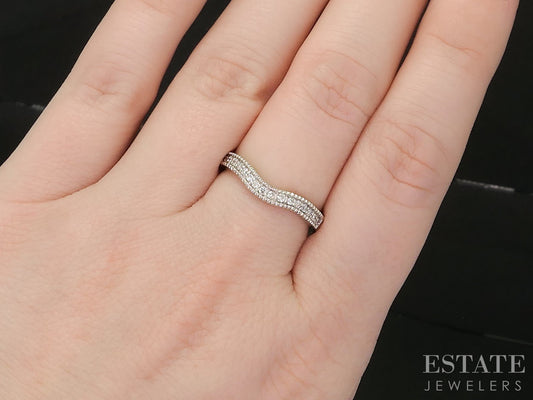 14k White Gold Natural .10ctw Diamond Ladies Contour Wedding Band 3.2g p18143b