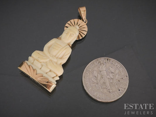 Antique 18k Rose Gold Carved Buddha Charm Pendant 2.5g p18069b