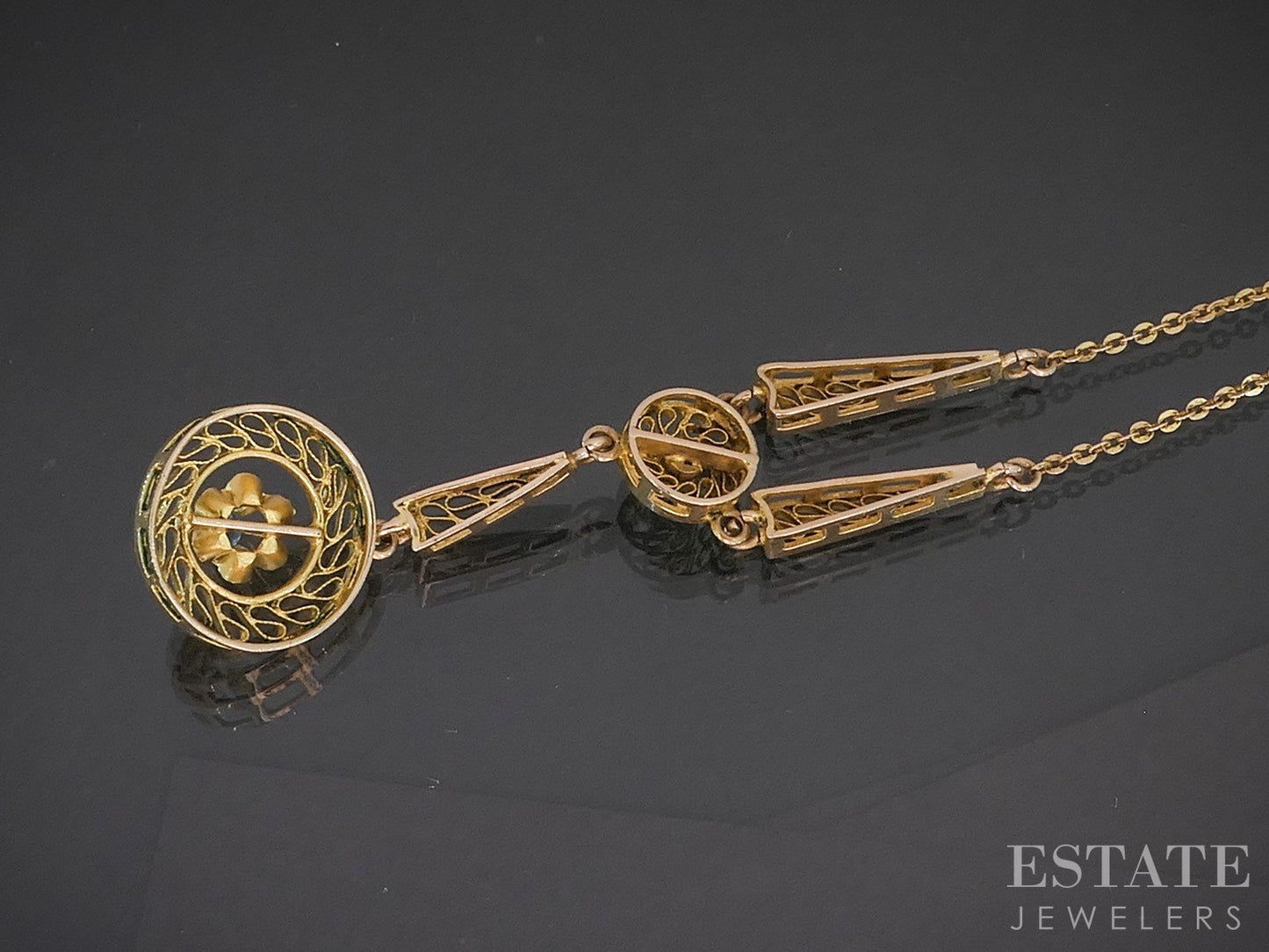 Antique Victorian 10k Yellow Gold Blue Sapphire Lavalier Necklace 2.5g p18075b