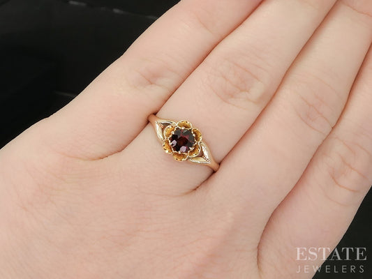 Antique 10k Yellow Gold Natural Garnet Solitaire Ring 1.3g p18077b