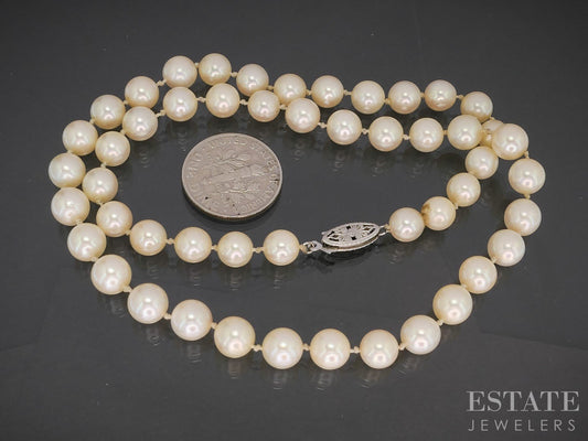 14k White Gold 6.3mm Cultured Pearl Ladies Necklace 15.5"L p18115b
