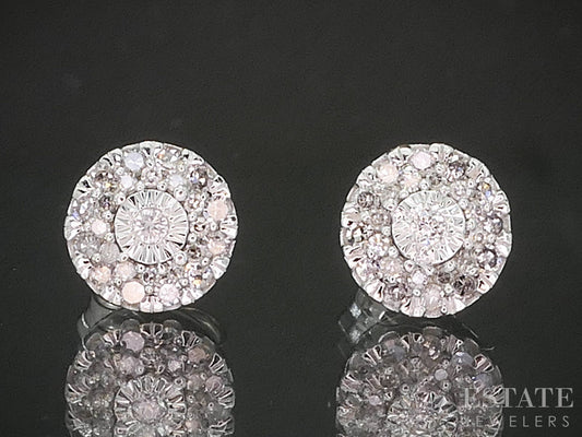 10k White Gold Round Natural .15ctw Diamond Cluster Stud Earrings 1.4g p18144b