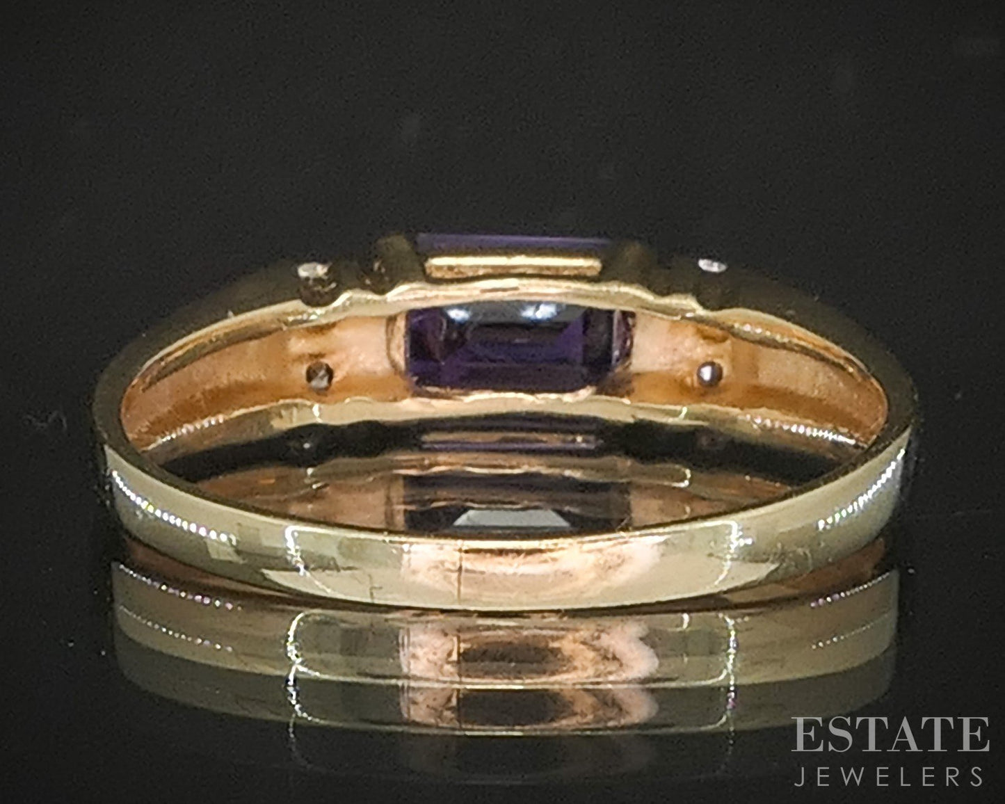 14k Yellow Gold Emerald Natural Amethyst & Diamond Ladies Band Ring 1.8g p18185b