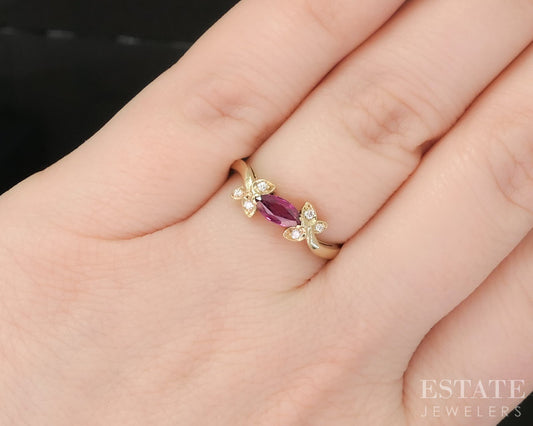 14k Yellow Gold Natural Ruby & Diamond Ladies Band Ring 1.6g p18186b