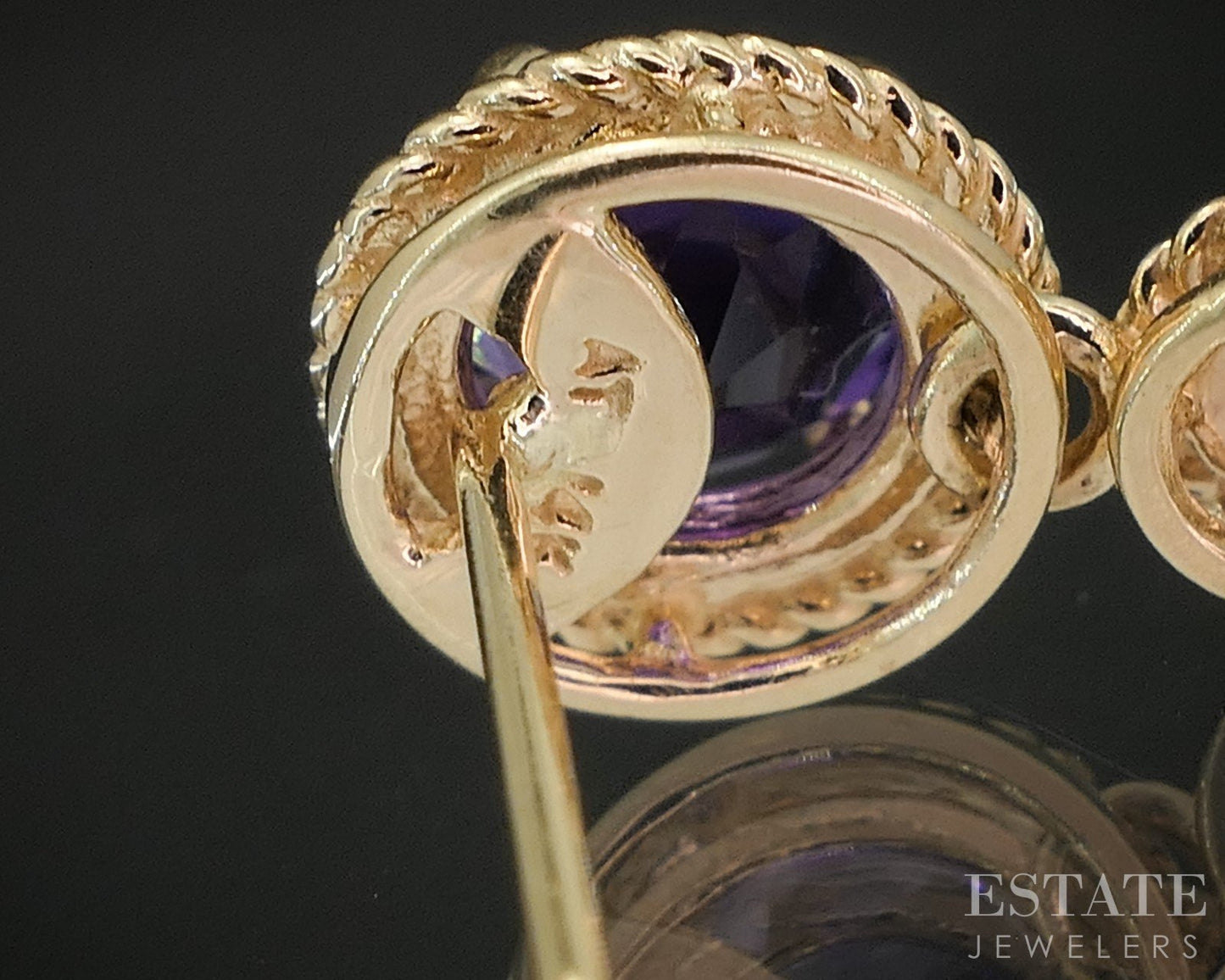 14k Yellow Gold Natural Amethyst & Diamond Dangle Earrings 4.8g p18192b