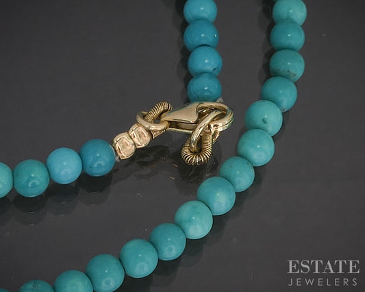 14k Yellow Gold 3.4mm Natural Turquoise Beaded Necklace 7.6g 16.5"L p18193b