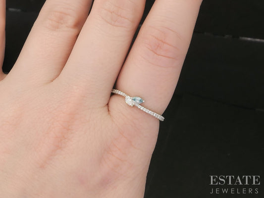14k White Gold Natural Blue Topaz & Diamond Ladies Band Ring 1.8g p18199b