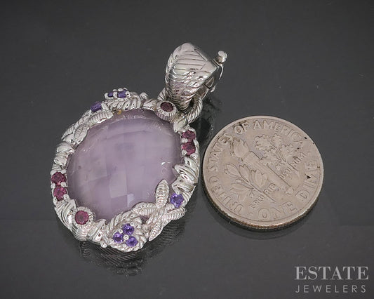 Sterling Silver Judith Ripka Pink Quartz Doublet Pendant 12.5g p18355