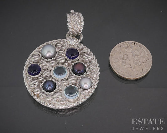 Sterling Silver Judith Ripka Pearl & Multi Gem Circle Pendant 21.7g p18358