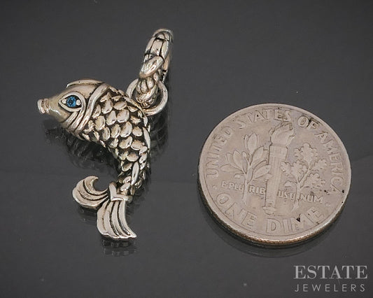 14k & Sterling JAI John Hardy Natural Blue Topaz Koi Fish Pendant 4.7g p18391