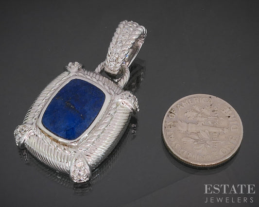 Sterling Silver Judith Ripka Natural Lapis & CZ Pendant 13.5g p18395