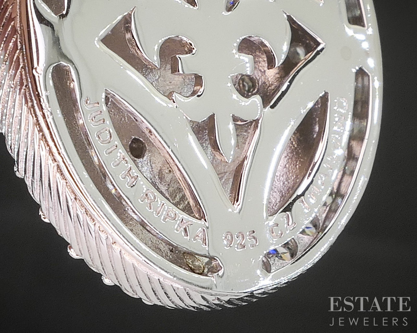 Sterling Silver Judith Ripka Blue Enameled Quartz CZ Oval Pendant 11.5g p18397