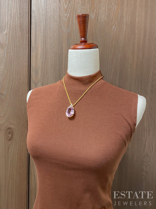 14k Yellow Gold IGI Natural 64.7ct Pink Kunzite & Diamond Pendant 27.2g p67617