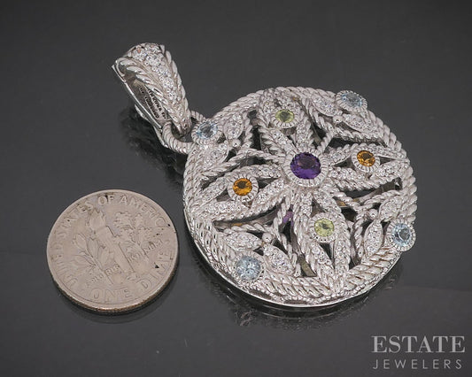 Sterling Silver Judith Ripka Multi Gem & CZ Circle Pendant 16.9g p18342