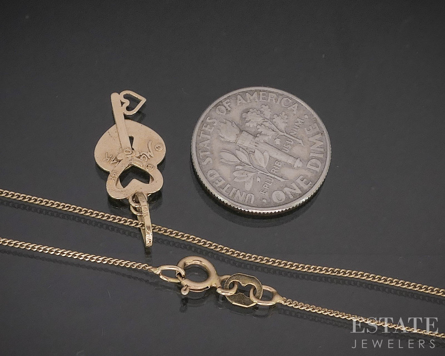 14k Yellow Gold Heart Key Lock Charm Ladies Necklace 2.2g 20"L p18541b