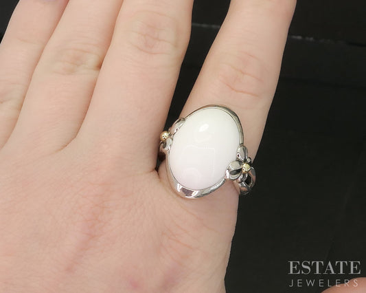18k & Sterling Ann King Natural White Onyx Ladies Ring 14.7g p18598
