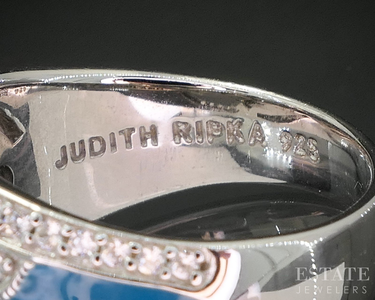 Sterling Silver Judith Ripka Blue Enameled Quartz CZ Ladies Band 10g p18617