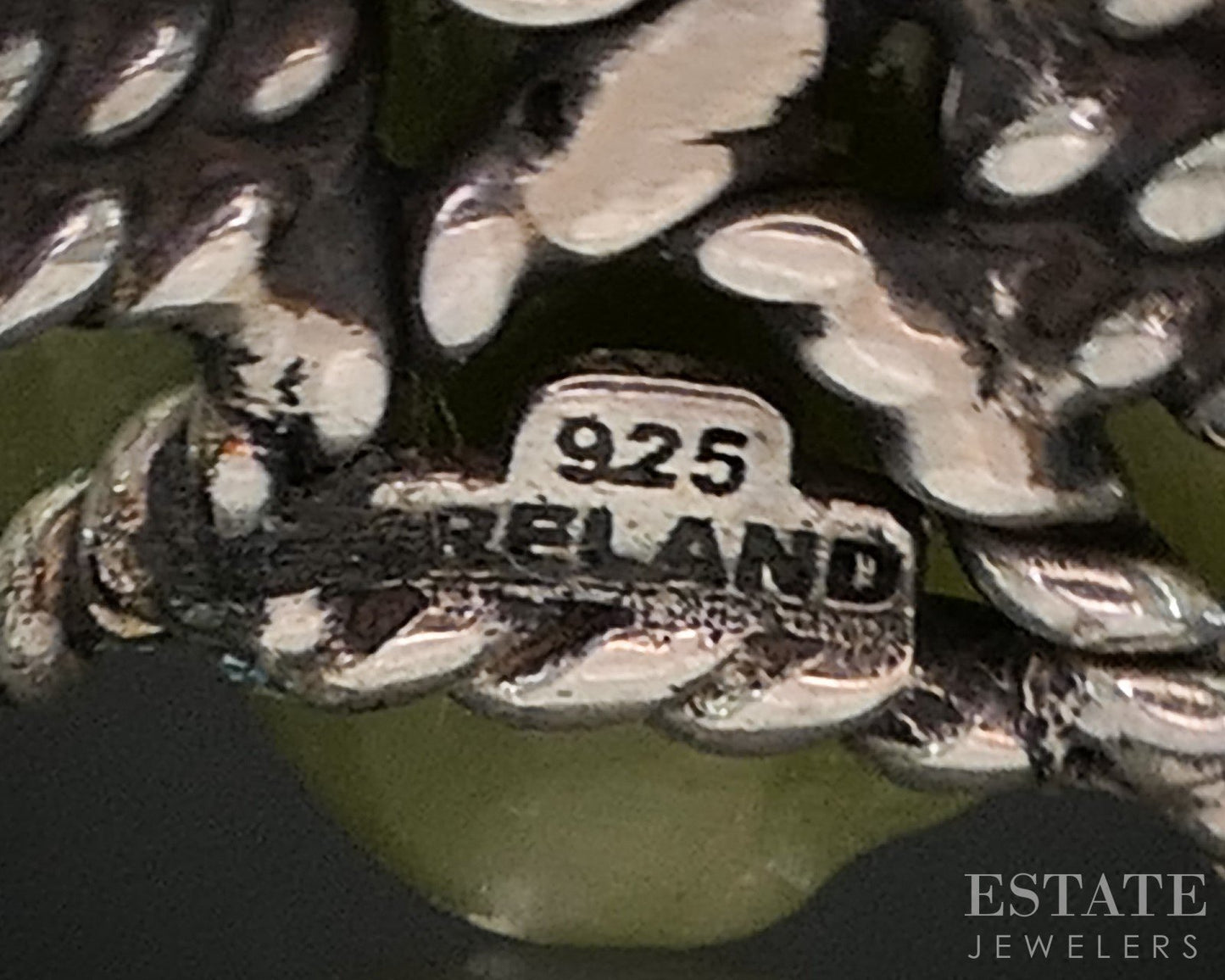Vintage Sterling Natural Connemara Marble Carved Flower Ring 6.6g p18618