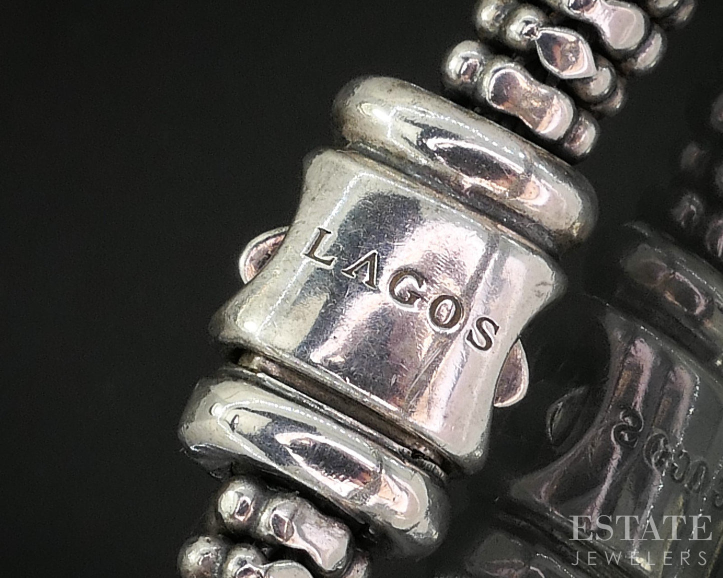 18k & Sterling LAGOS Caviar White Topaz Beaded Ladies Bracelet 24.2g p15819