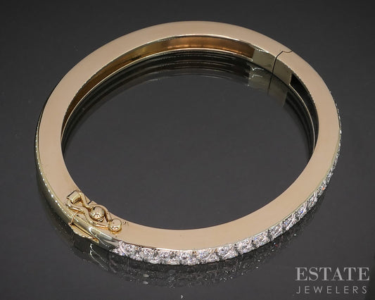 14k Yellow Gold Round Natural 2.42ctw Diamond Hinged Bangle Bracelet 34g p15798