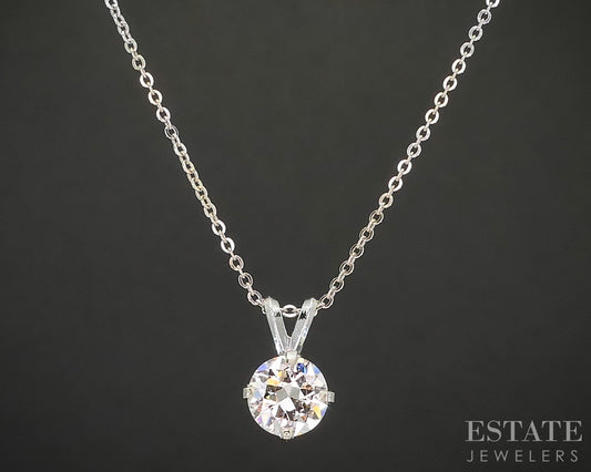 14k White Gold Round Natural .48ct Diamond Solitaire Necklace 1g 16"L p15748