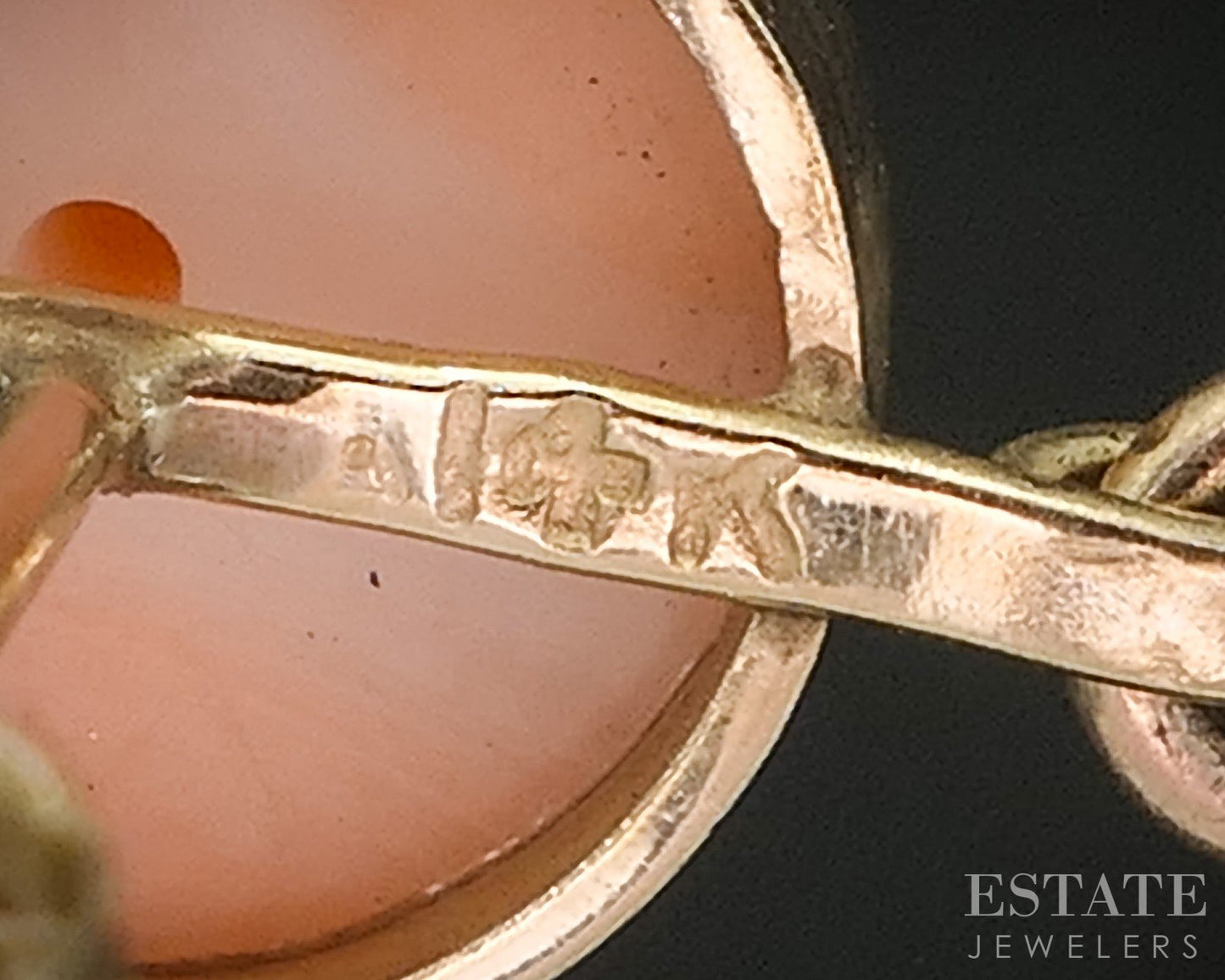 Antique 14k Yellow Gold Natural Angel Skin Coral Dangle Earrings 7.5g p15907