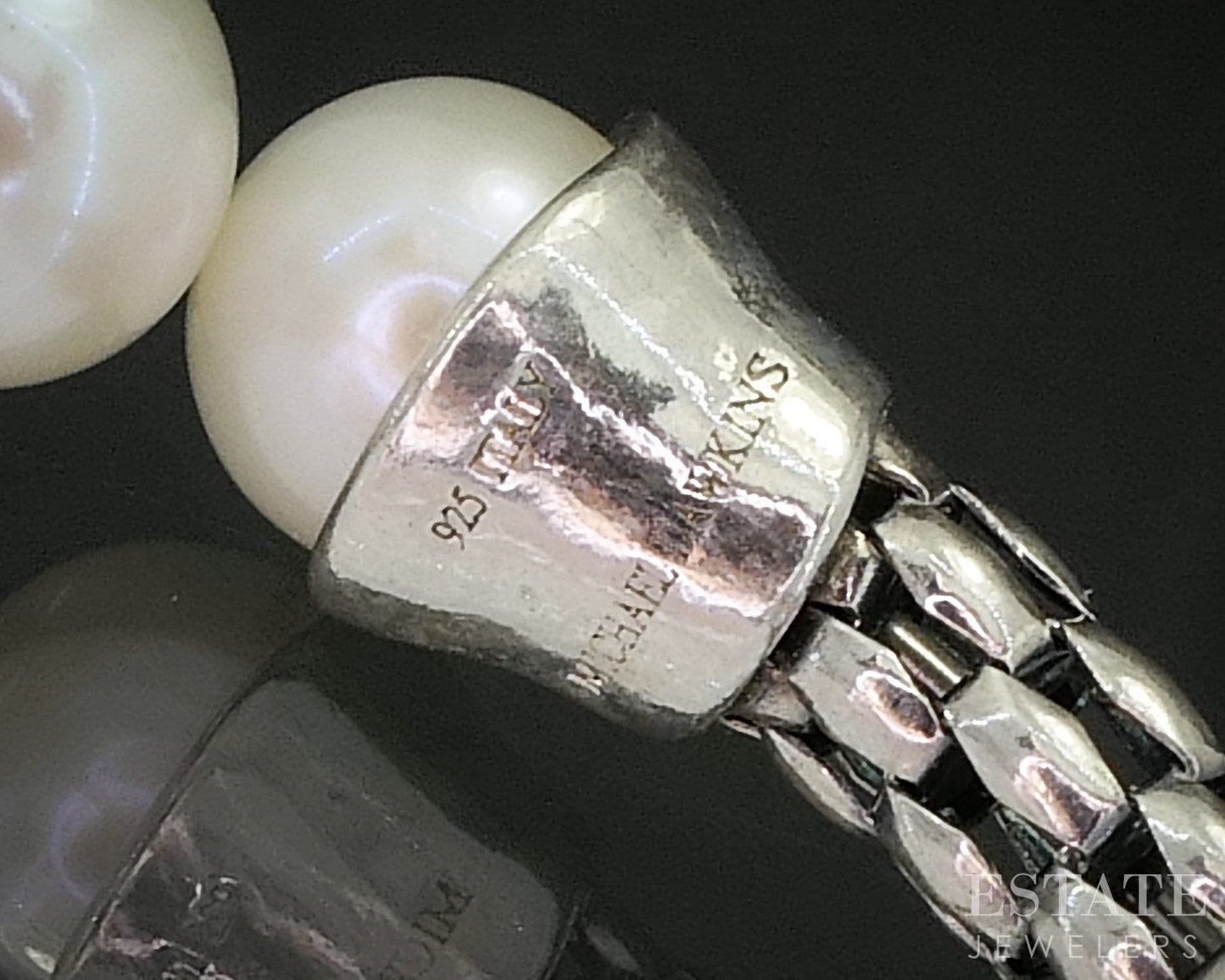 Sterling Silver Michael Dawkins 6.5mm Cultured Pearl Bangle Bracelet 7.7g p19014