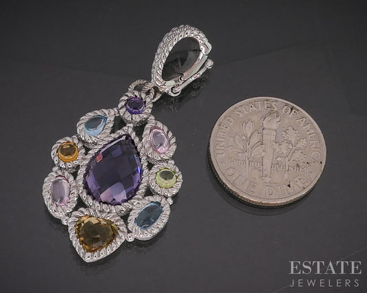 Sterling Silver Judith Ripka Multi Gem & CZ Teardrop Pendant 6.8g p19098