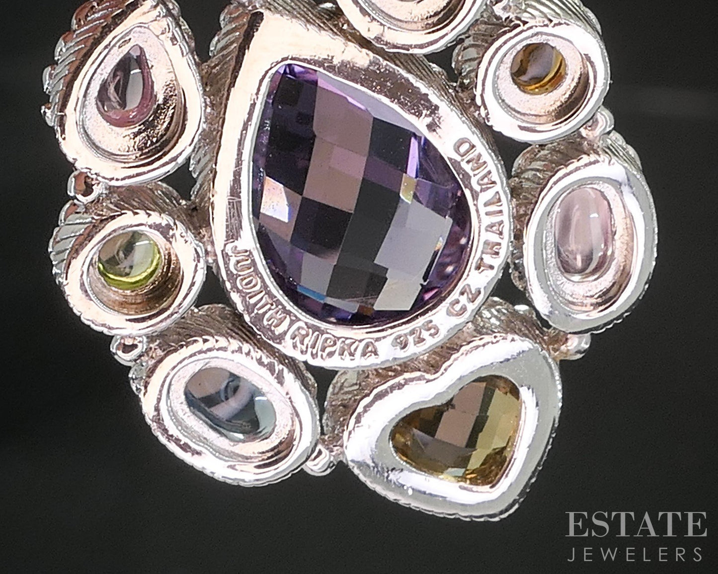 Sterling Silver Judith Ripka Multi Gem & CZ Teardrop Pendant 6.8g p19098