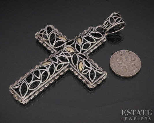 14k & Sterling Angela by John Hardy Open Cross Large Pendant 22g p19099