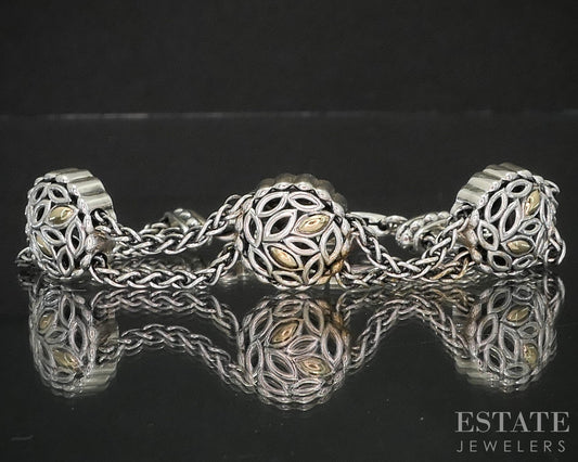 14k & Sterling Angela by John Hardy Wheat Chain Beaded Bracelet 21.8g p19108