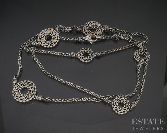 14k & Sterling Angela by John Hardy Wheat Chain Beaded Necklace 42g 36"L p19110